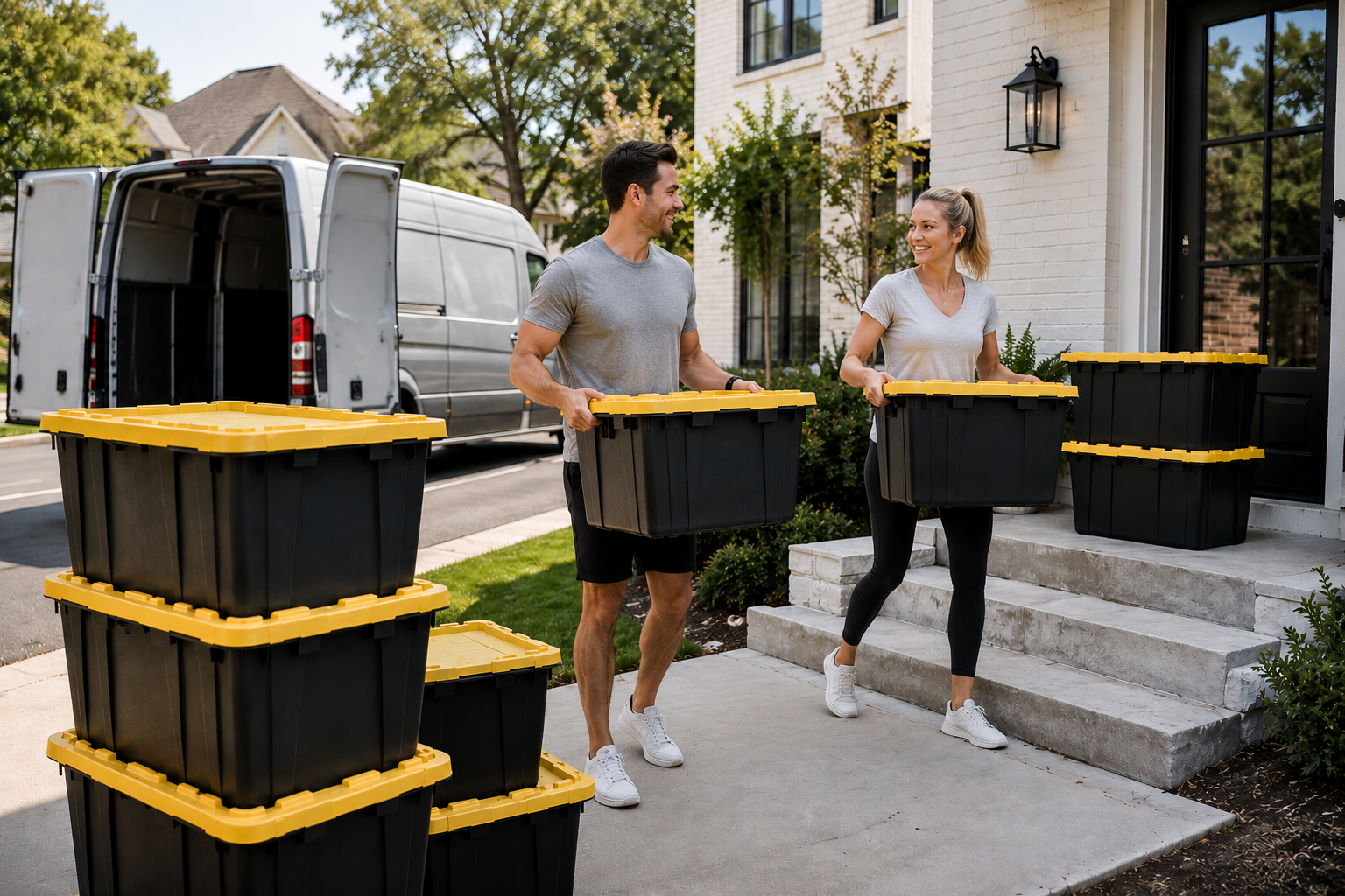 Totes Magotes reusable moving totes being carried to your door